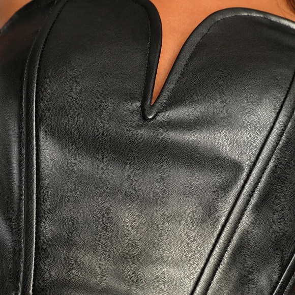 Black Vegan Leather Strapless Bustier Crop Top - Picture 2 of 8